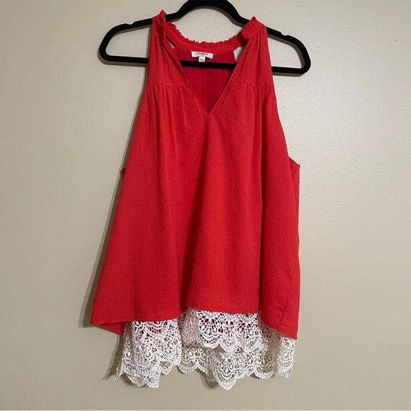 Umgee Tops - Umgee Oversized Red Tank with lace trim size large
